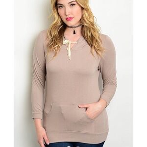 Curvy Taupe Hoodie w Pocket